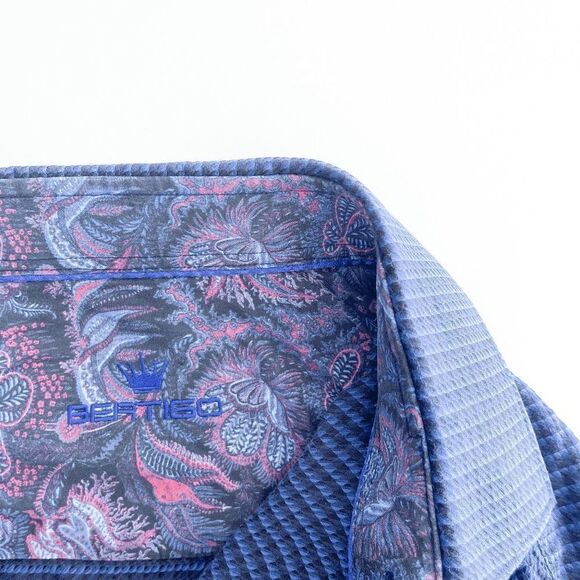 Bertigo Men's Collared Shirt Button Down Long Sleeve Textured Blue Large Medium - Picture 4 of 11